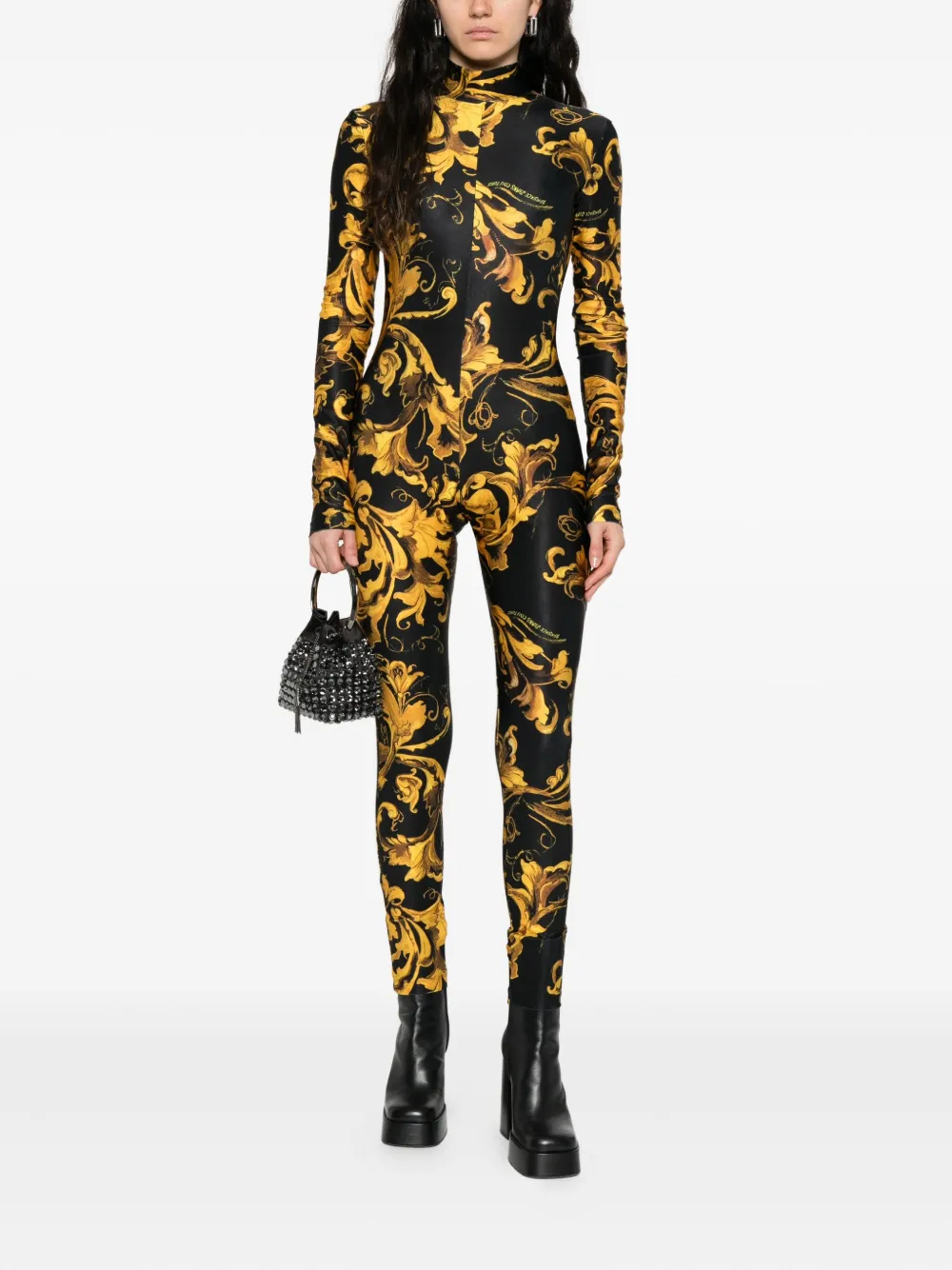 Versace Jeans Couture Baroque-print High-neck Jumpsuit In Multi