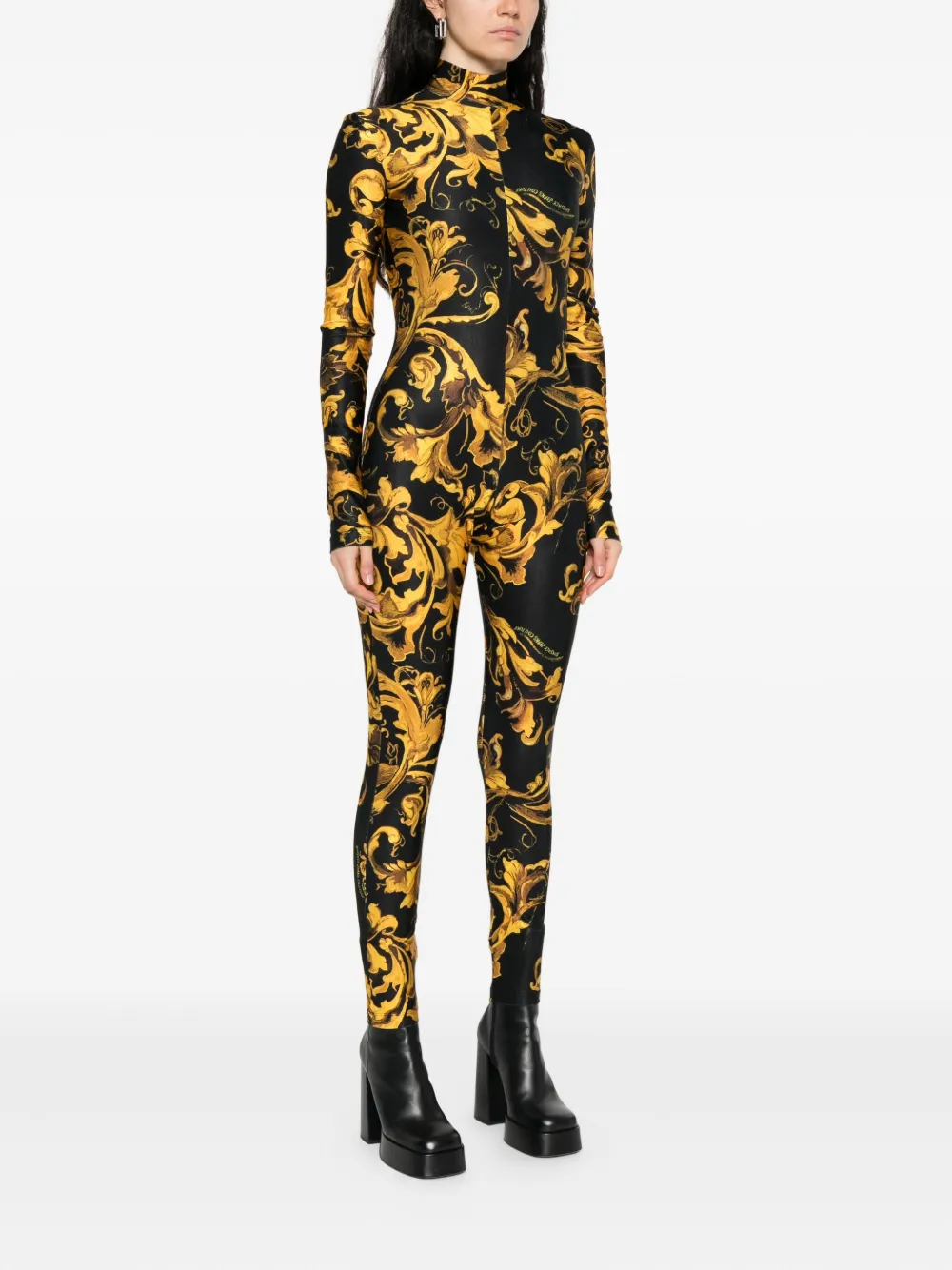 Versace Jeans Couture Baroque-print High-neck Jumpsuit In Multi