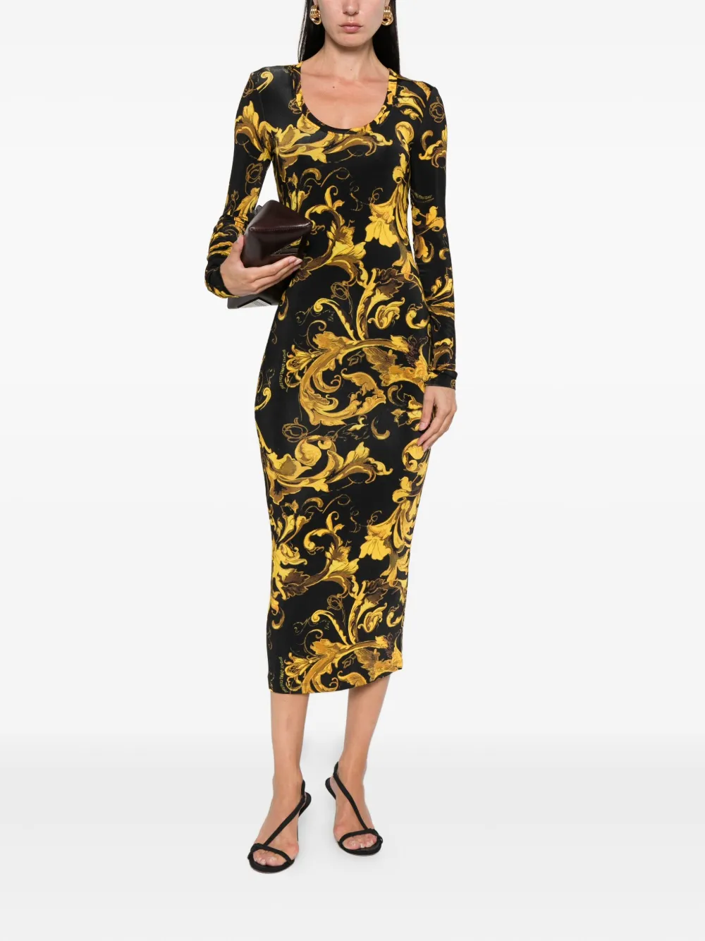 Versace Jeans Couture Barocco-print midi dress Zwart