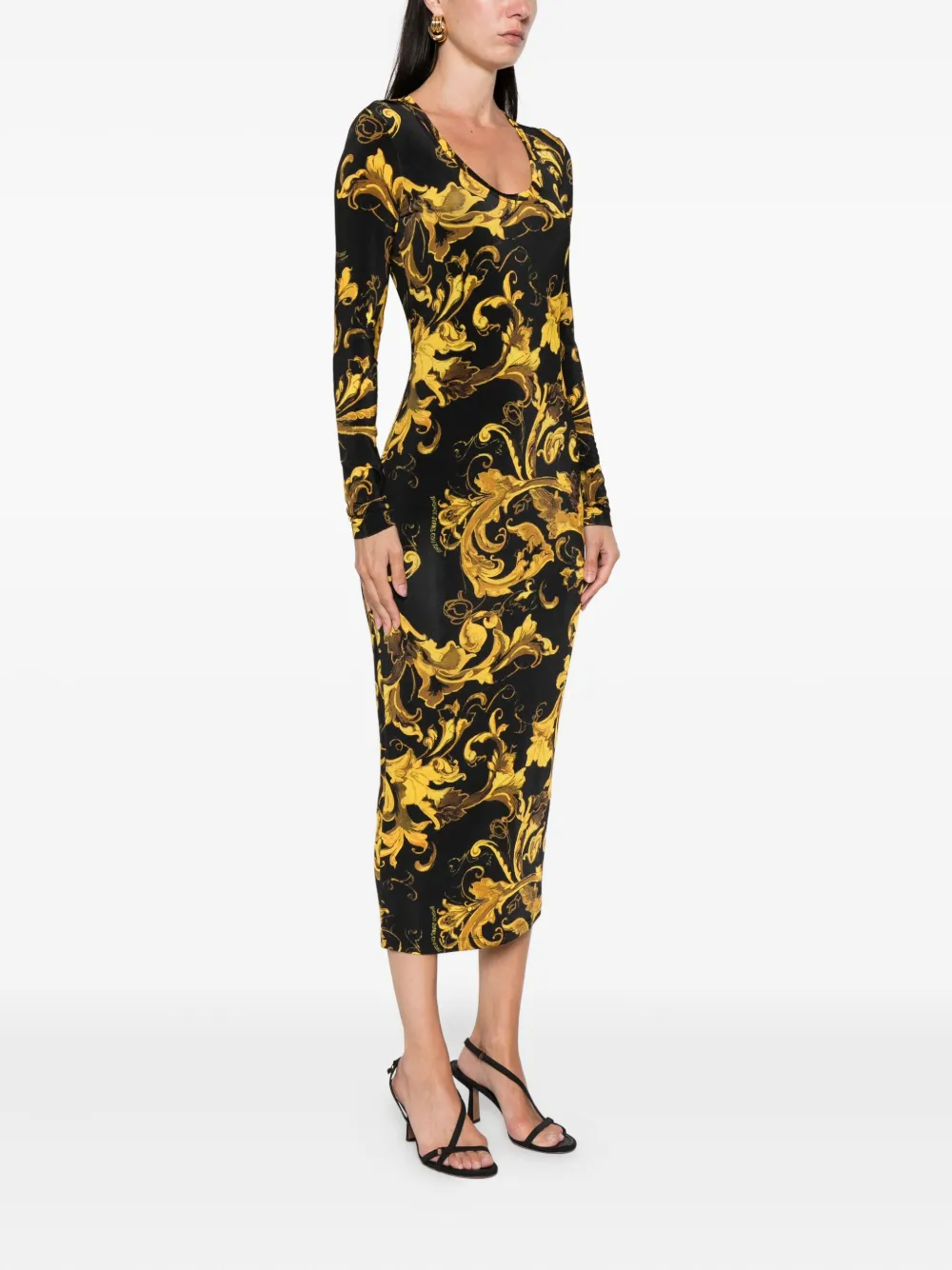 Versace Jeans Couture Barocco-print midi dress Zwart