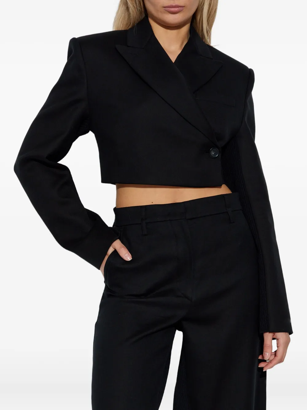 Sportmax cropped knitted-sleeve blazer Zwart