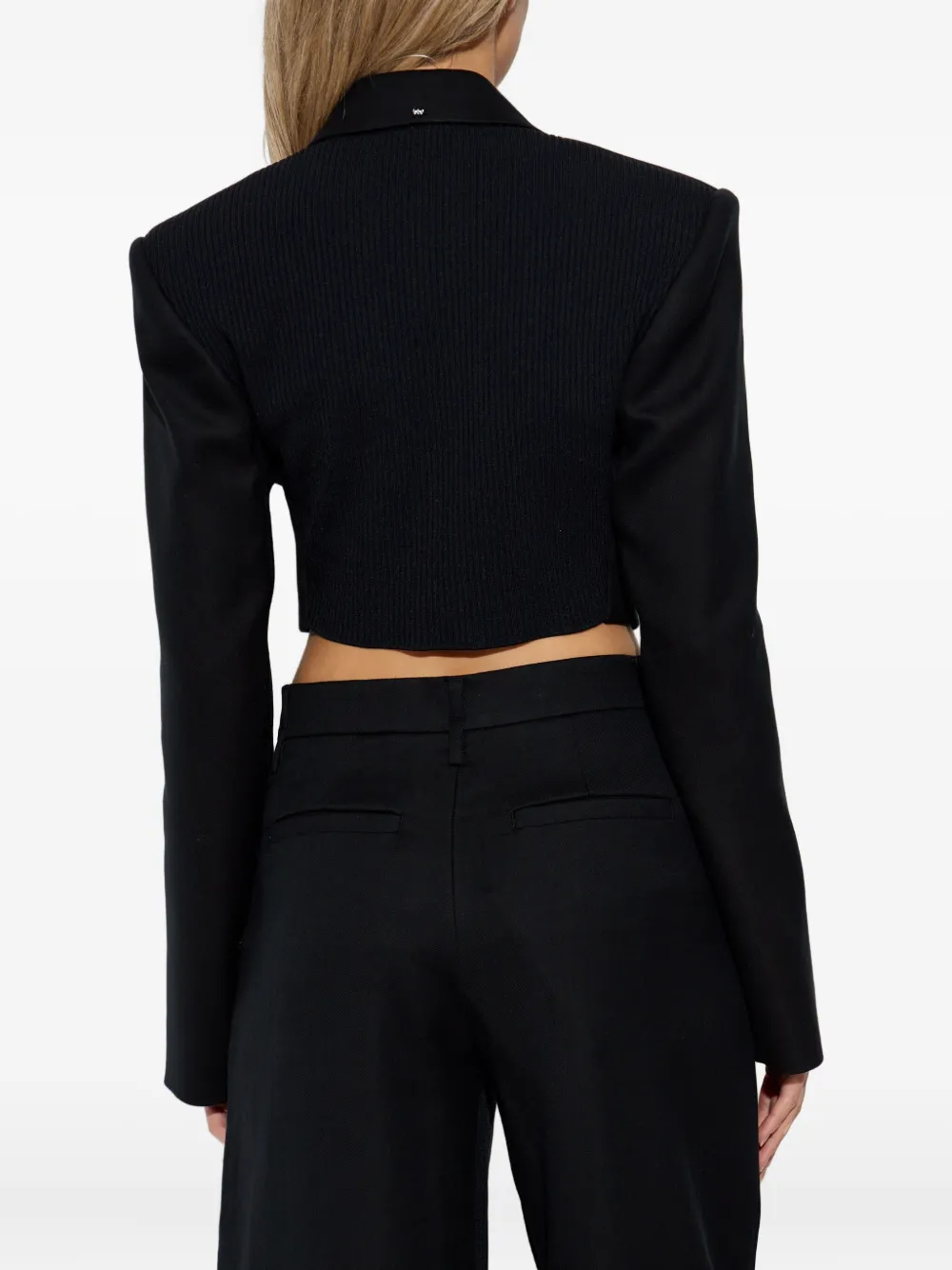 Sportmax cropped knitted-sleeve blazer Zwart