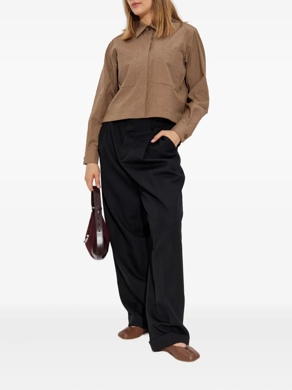 Max Mara Blouse met getextureerde zak Bruin