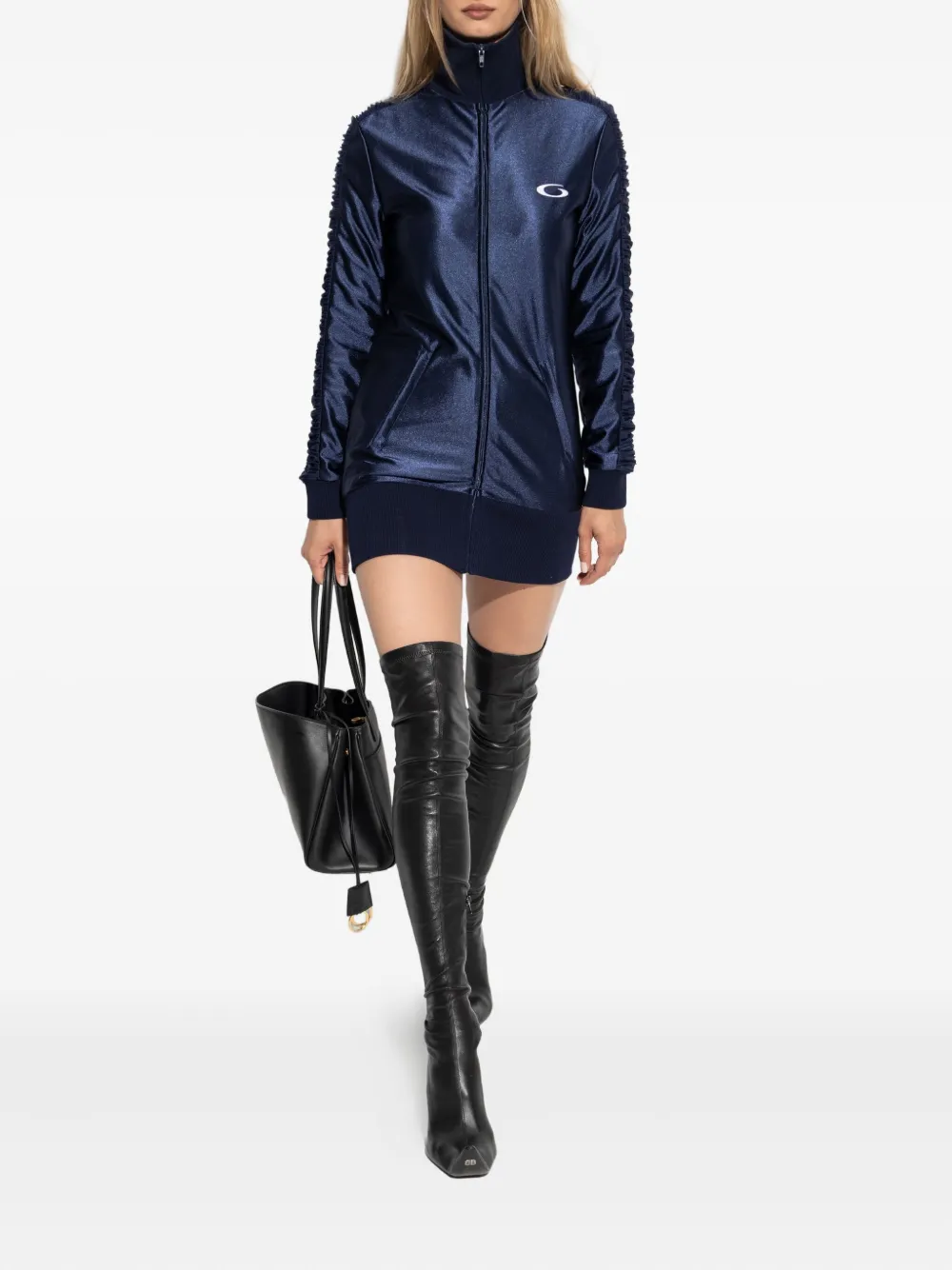 Balenciaga Jurk met ruches en rits - Blauw