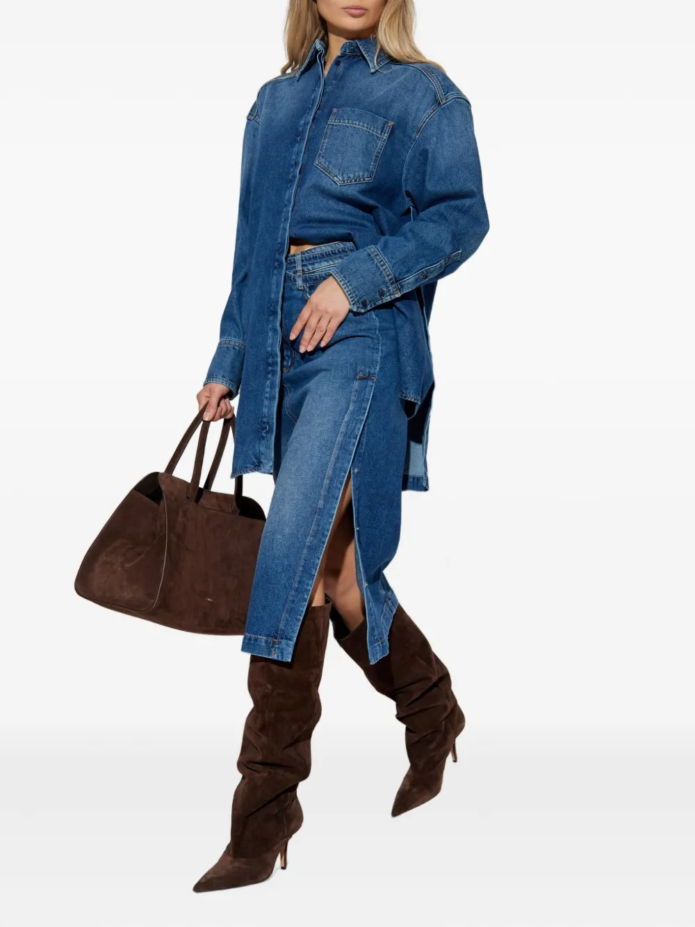 Sportmax belted denim skirt Blauw