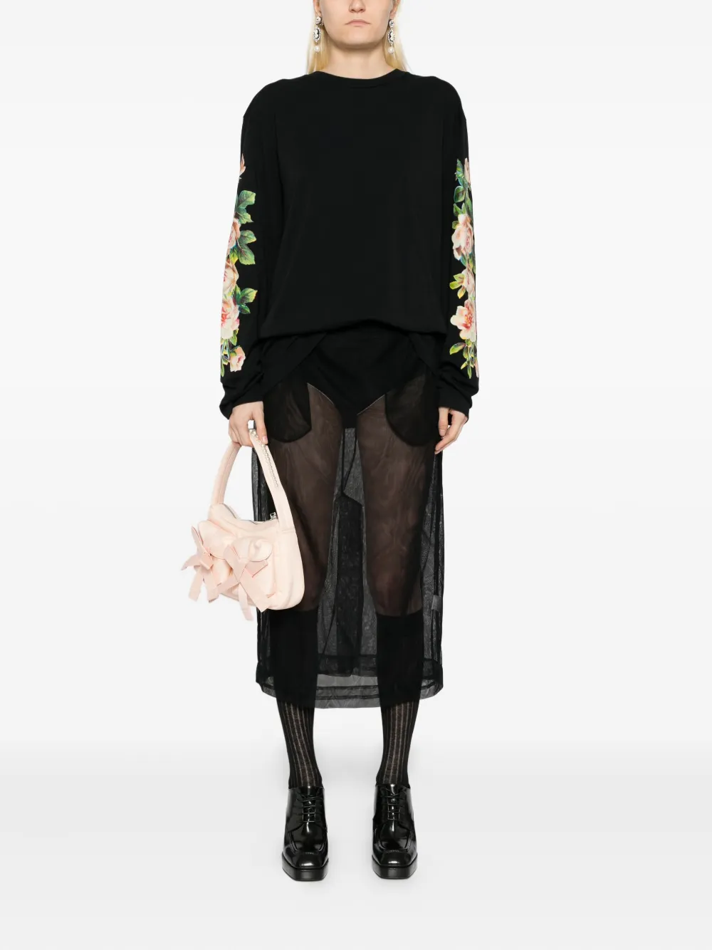 Simone Rocha T-shirt met bloemenprint Zwart