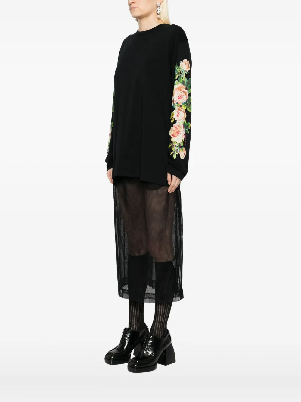 Simone Rocha T-shirt met bloemenprint Zwart