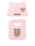 Moschino Kids teddy-print hat bib set - Pink