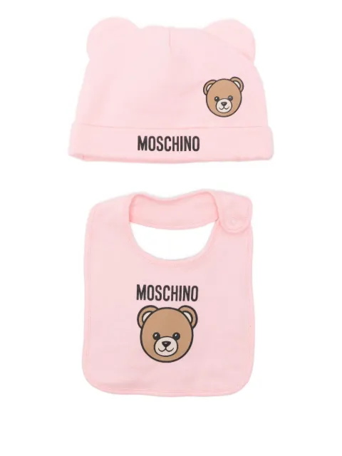 Moschino Kids teddy-print hat bib set