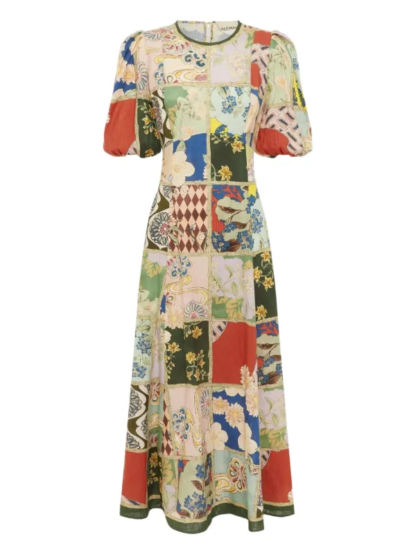Alemais Bianca Patchwork Midi Dress - Green