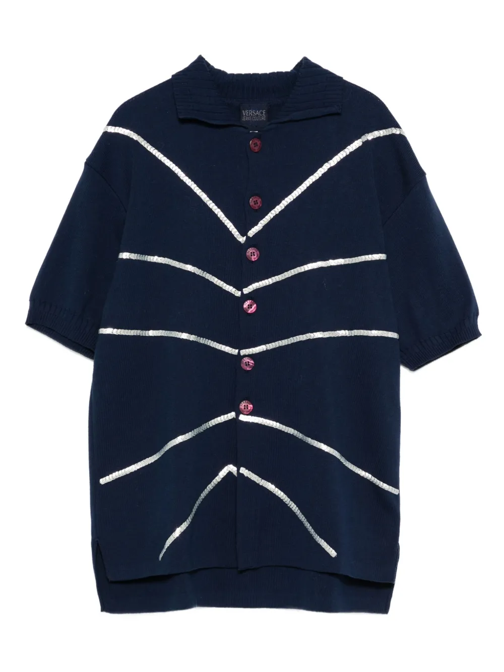 Versace Pre-Owned 1990s stripe-detail polo shirt | Blue | Image 1