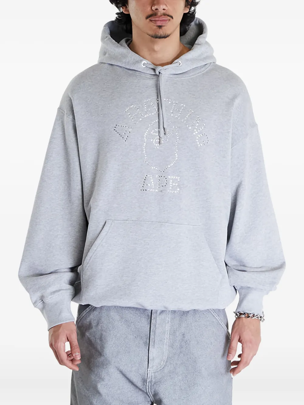 A BATHING APE rhinestone college pullover hoodie Grijs