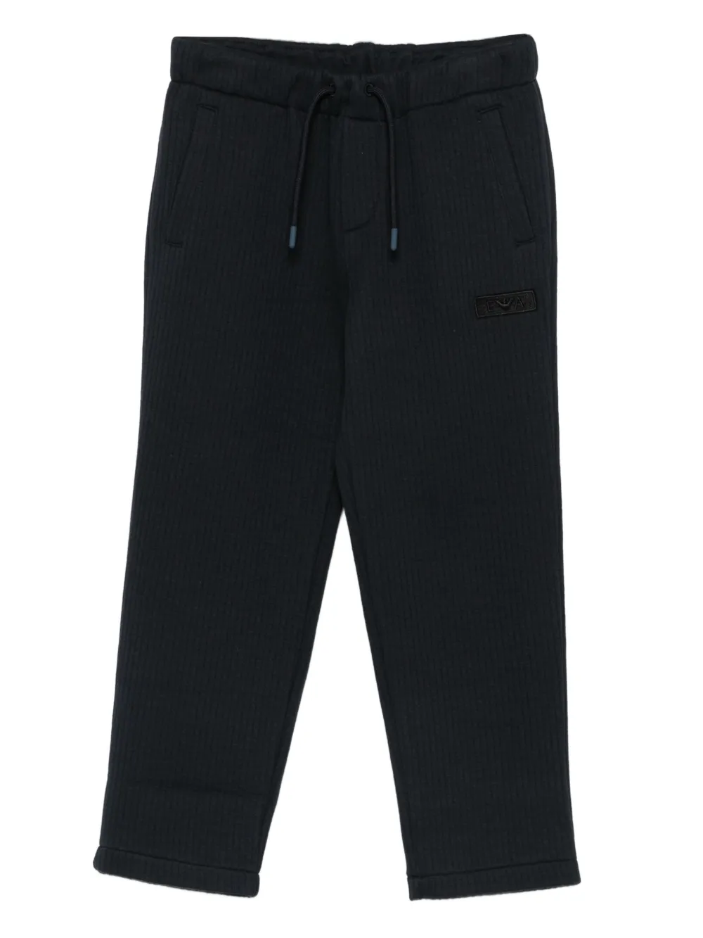 Emporio Ar i Kids ribbed-texture drawstring trousers Blauw