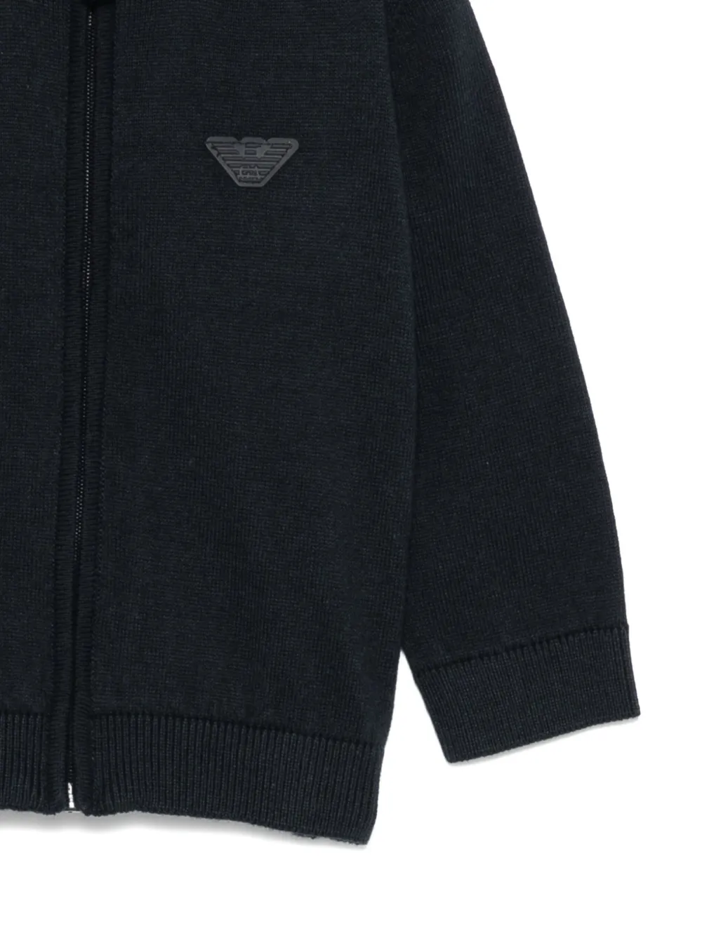 Emporio Armani Kids logo-plaque zip-up cardigan Blauw