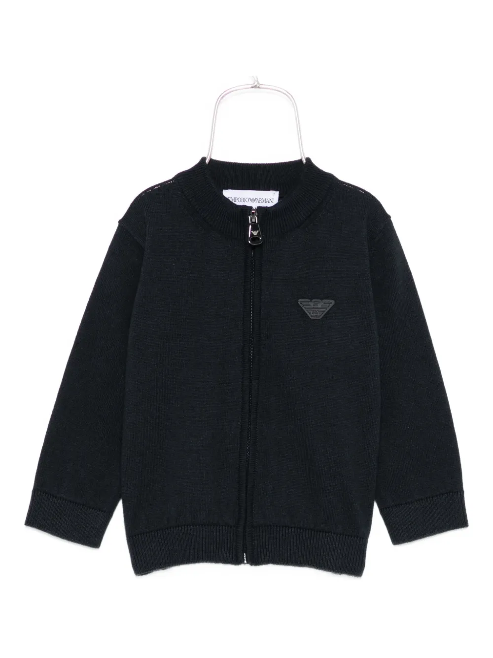 Emporio Ar i Kids logo-plaque zip-up cardigan Blauw