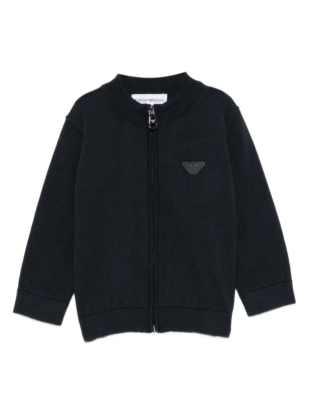 Emporio Ar i Kids logo-plaque zip-up cardigan Blauw