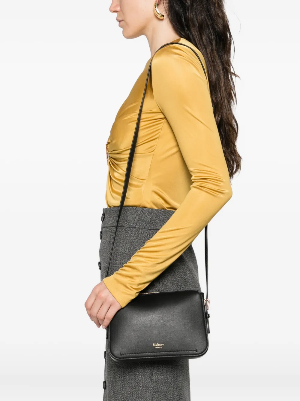 Mulberry Clovelly leather zip-top cross body bag Zwart