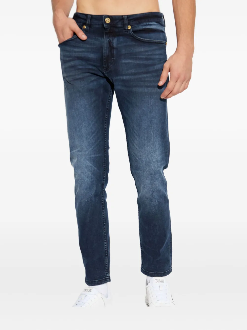 Versace Jeans Couture Logo-patch Jeans In Blue