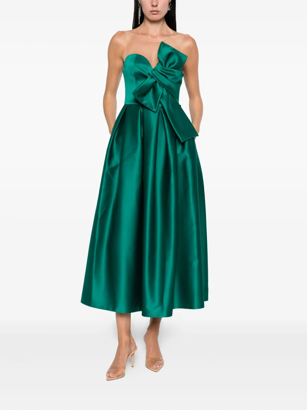 NISSA bow-detail midi dress Groen