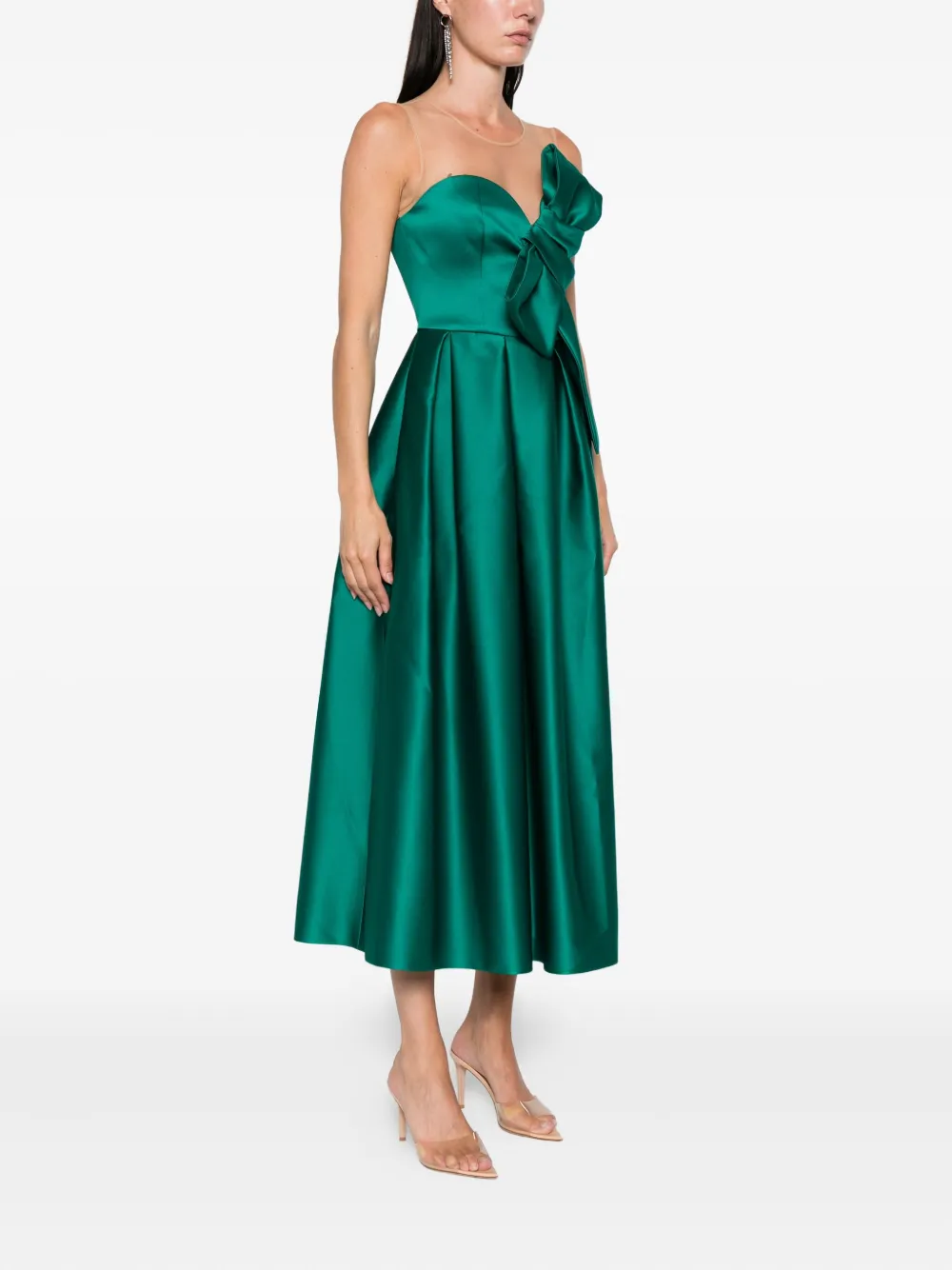 NISSA bow-detail midi dress Groen