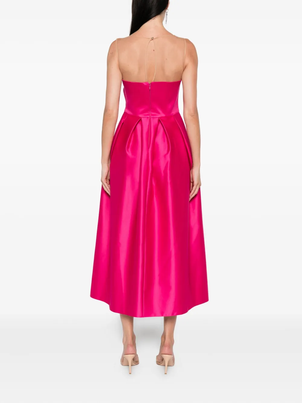 NISSA bow-detail mesh-insert midi dress Roze