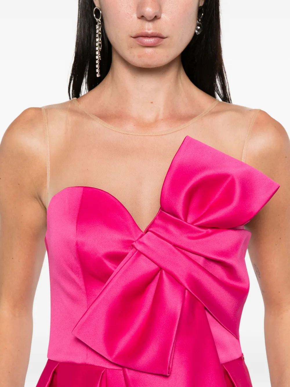 NISSA bow-detail mesh-insert midi dress Roze