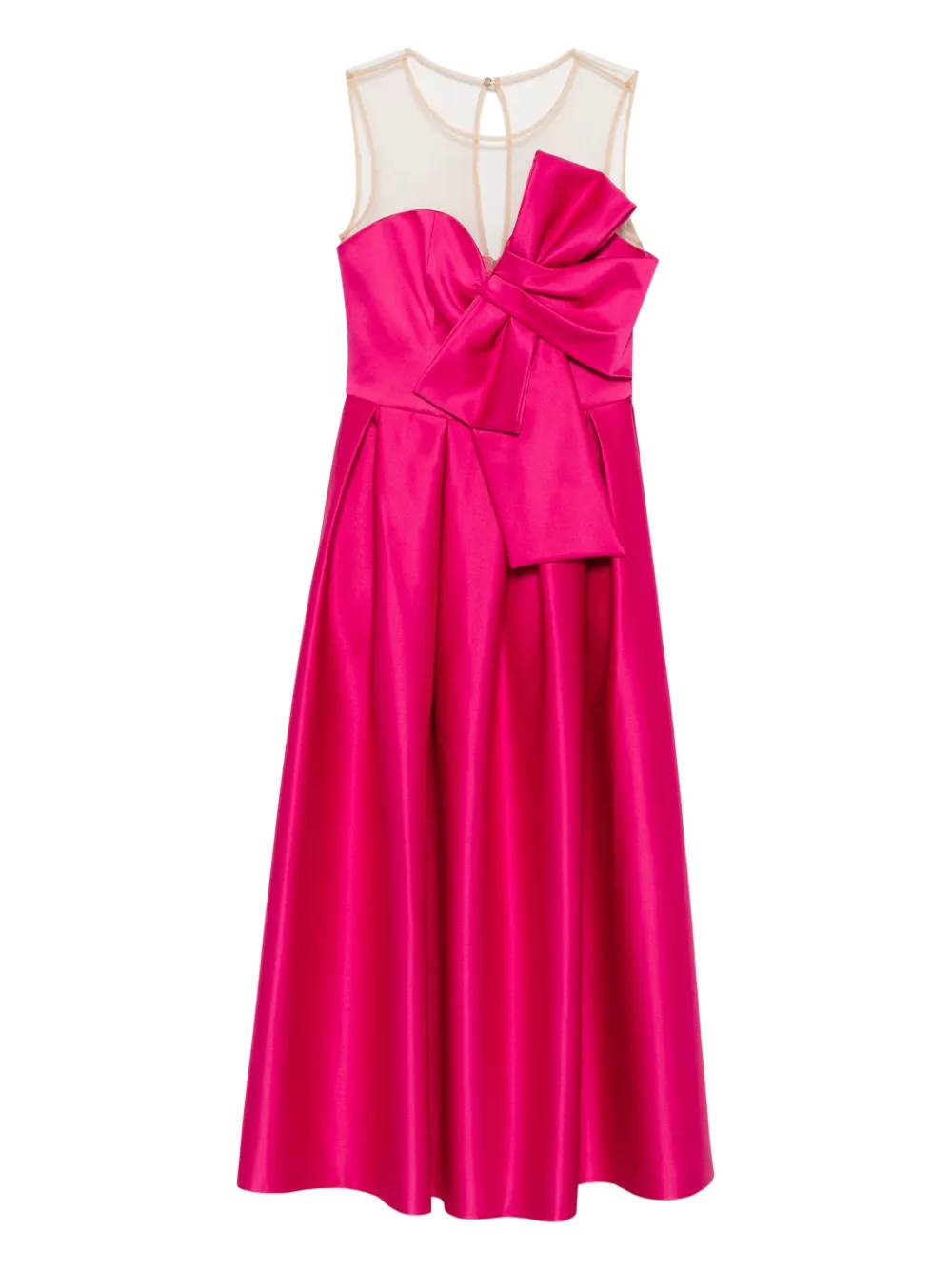 NISSA bow-detail mesh-insert midi dress - ピンク NISSA bow-detail mesh-insert midi dress - ピンク