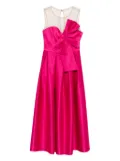 NISSA bow-detail mesh-insert midi dress - Pink
