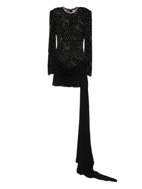NISSA rhinestone-embellished lace mini dress