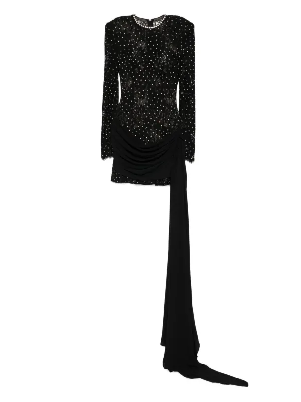 NISSA rhinestone-embellished Lace Mini Dress Black FARFETCH