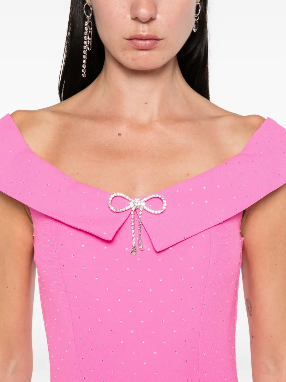 NISSA bow-embellished off-shoulder midi dress Roze