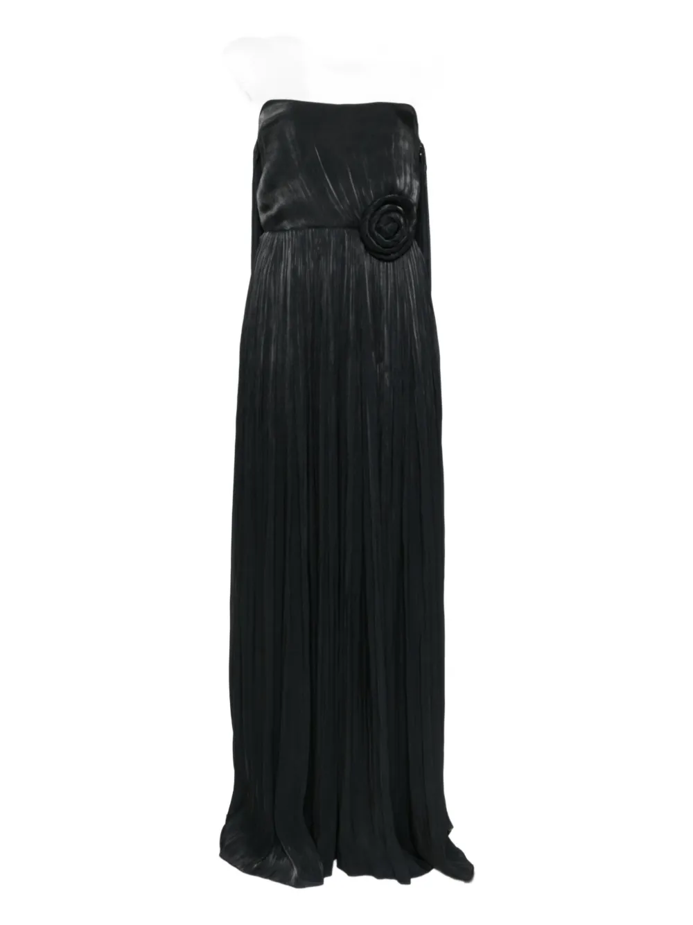 NISSA pleated rose-embellished maxi dress - Nero