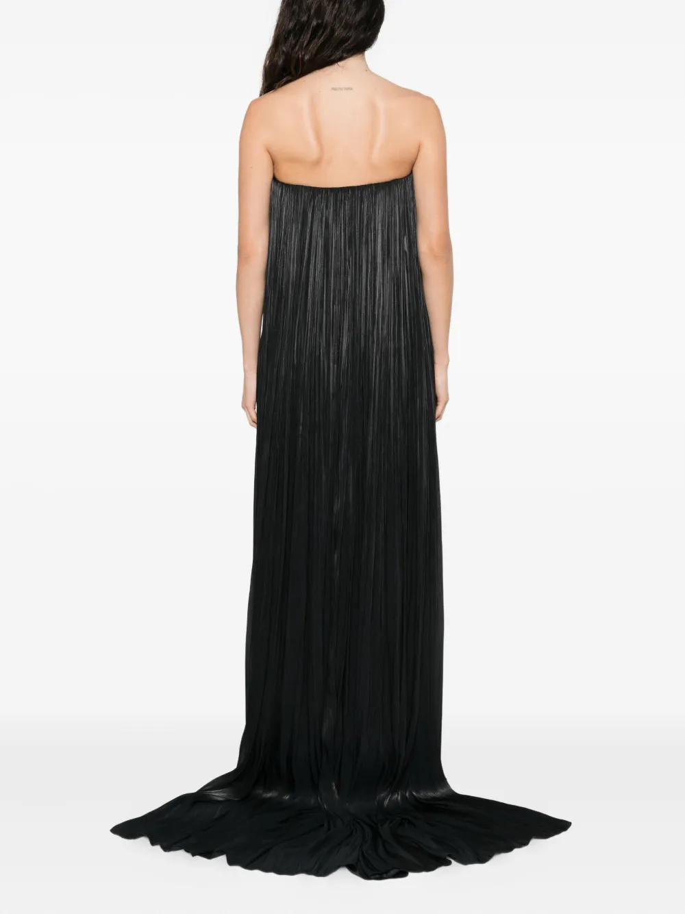 NISSA pleated rose-embellished maxi dress Zwart