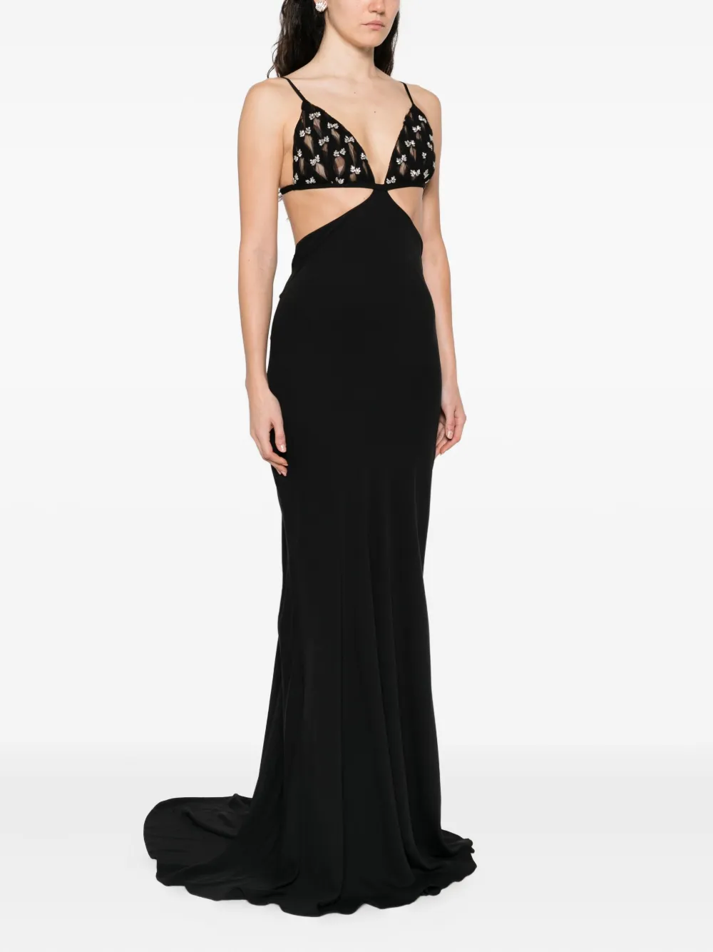 NISSA embellished cut-out maxi dress Zwart