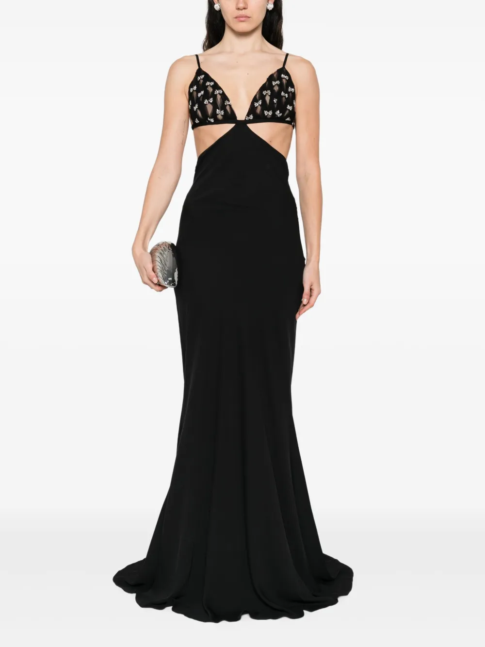NISSA embellished cut-out maxi dress Zwart