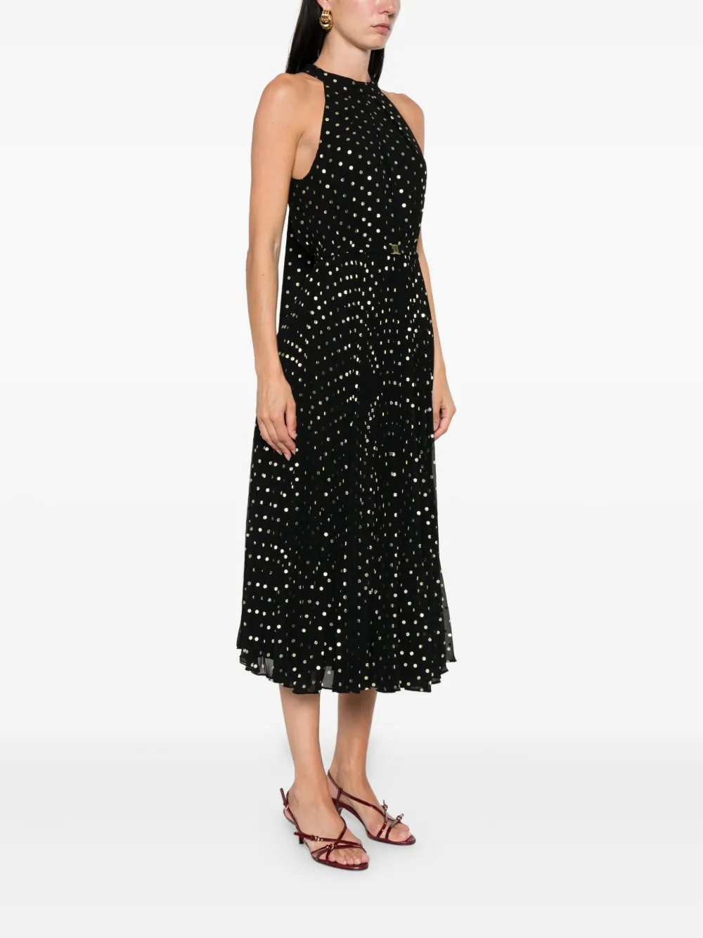 NISSA halterneck pleated midi dress Zwart