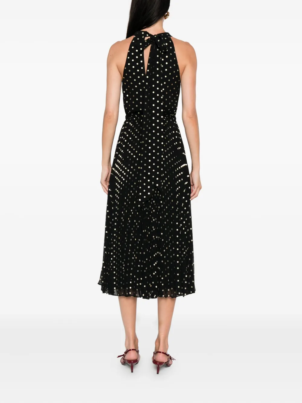 NISSA halterneck pleated midi dress Zwart