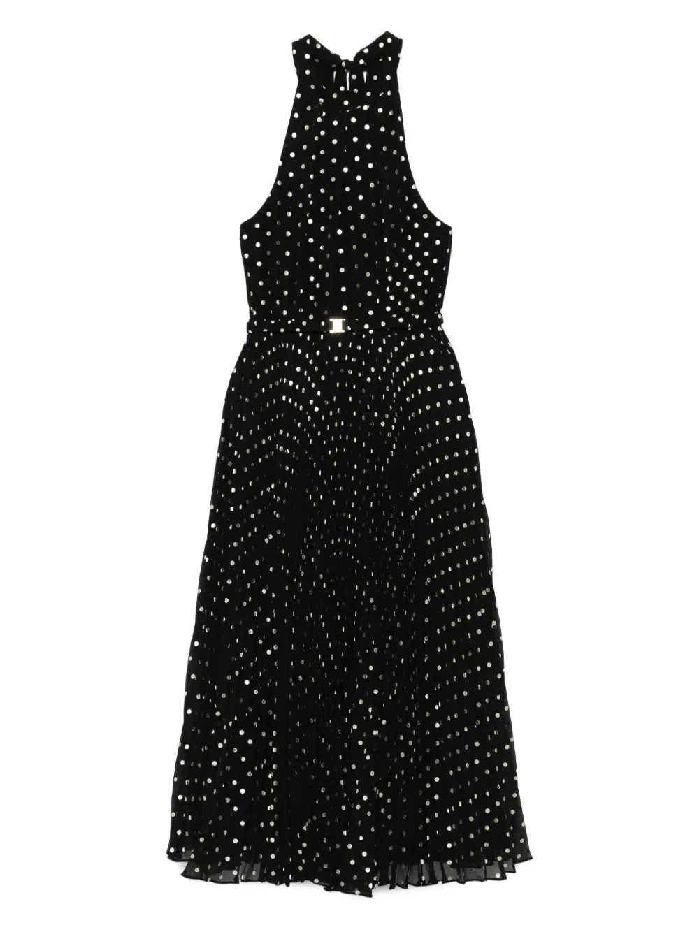 NISSA halterneck pleated midi dress Zwart