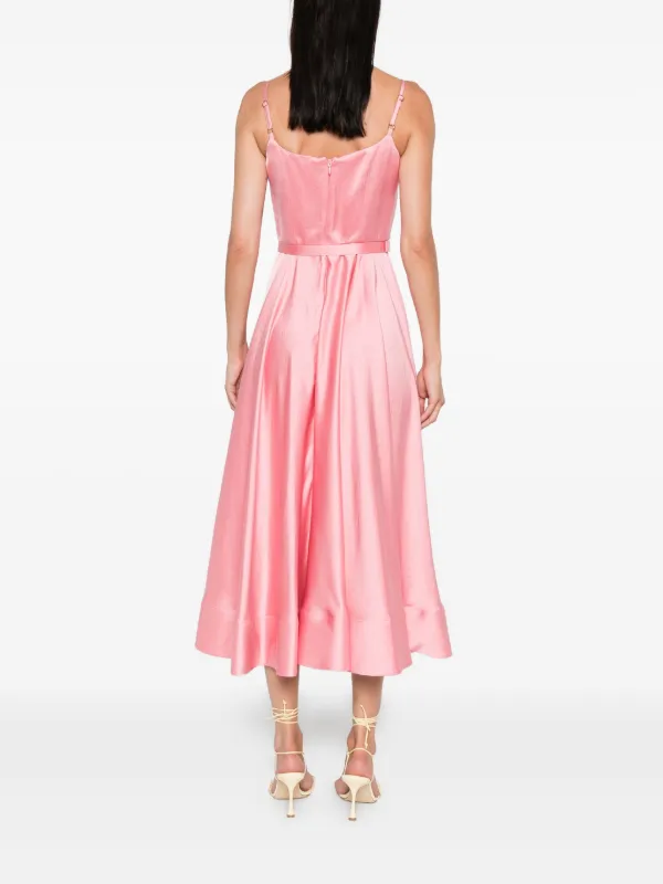 pink belted midi dress Luxe Blooming Elegance Belted Midi Dress