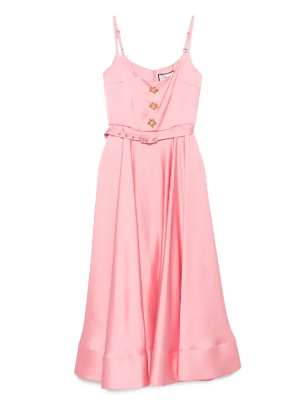 pink belted midi dress Lapointe Rouge Satin Sleeveless Belted Midi Dress