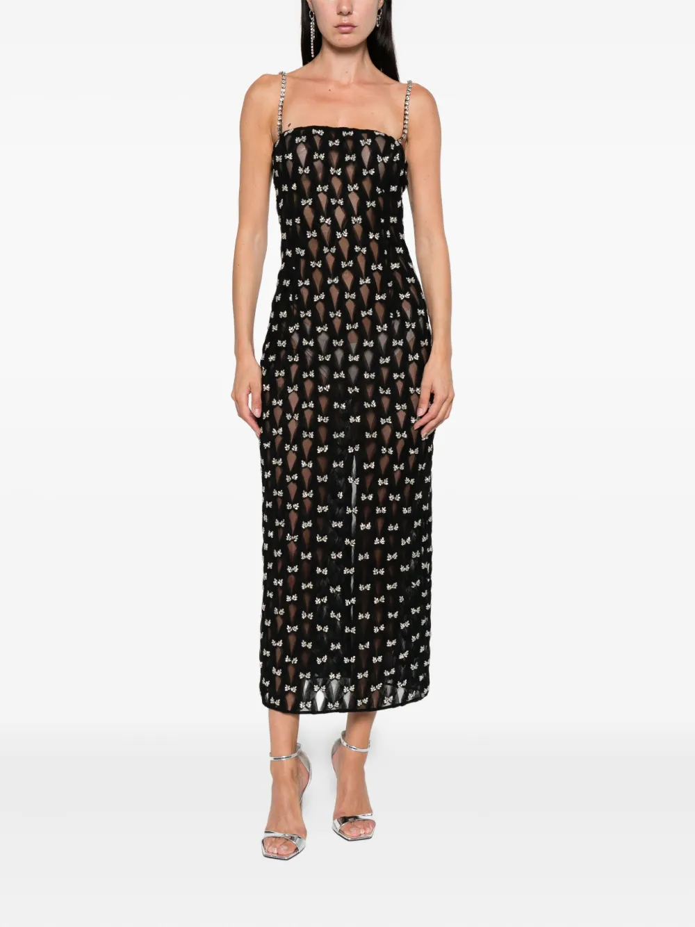 NISSA bow-embellished midi dress Zwart
