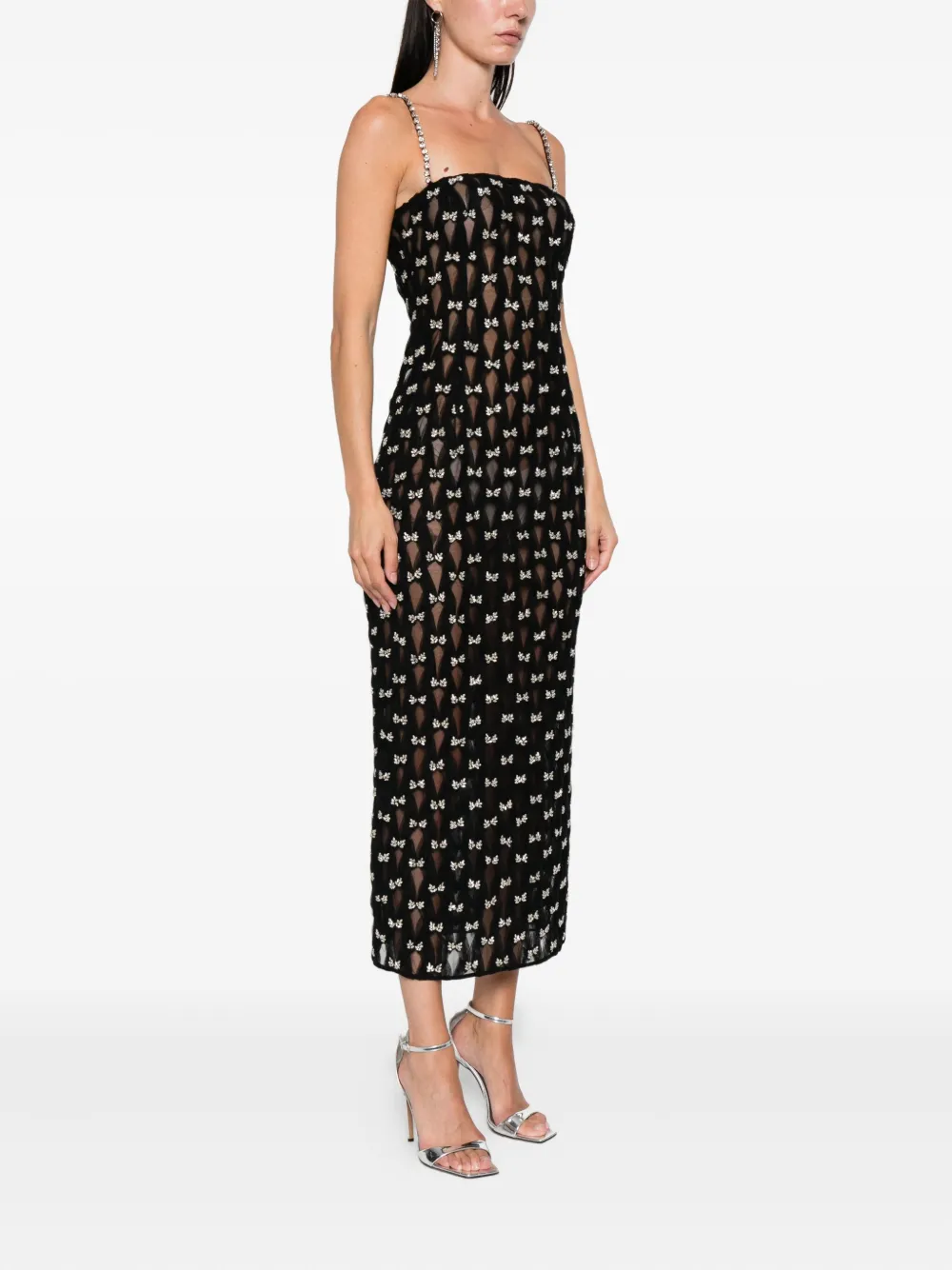 NISSA bow-embellished midi dress Zwart