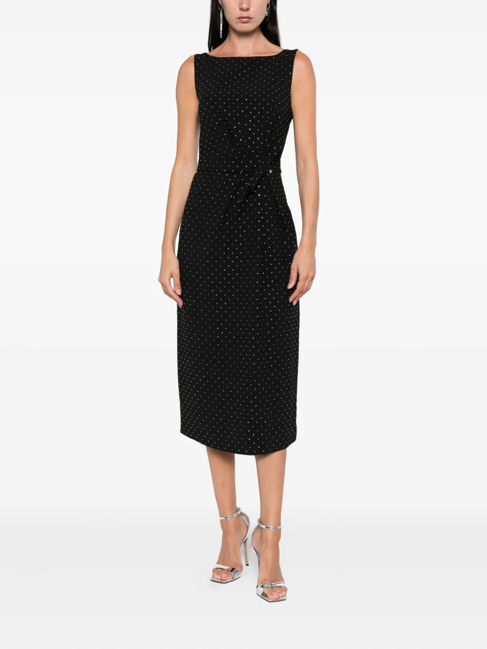 NISSA polka-dot embellished sleeveless midi dress Zwart