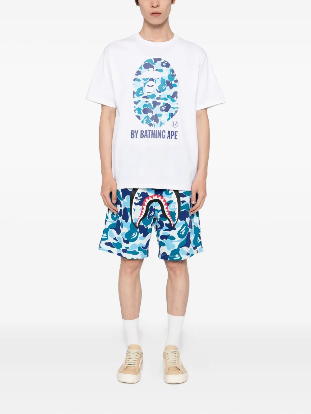 A BATHING APE Shorts met grafische print Blauw