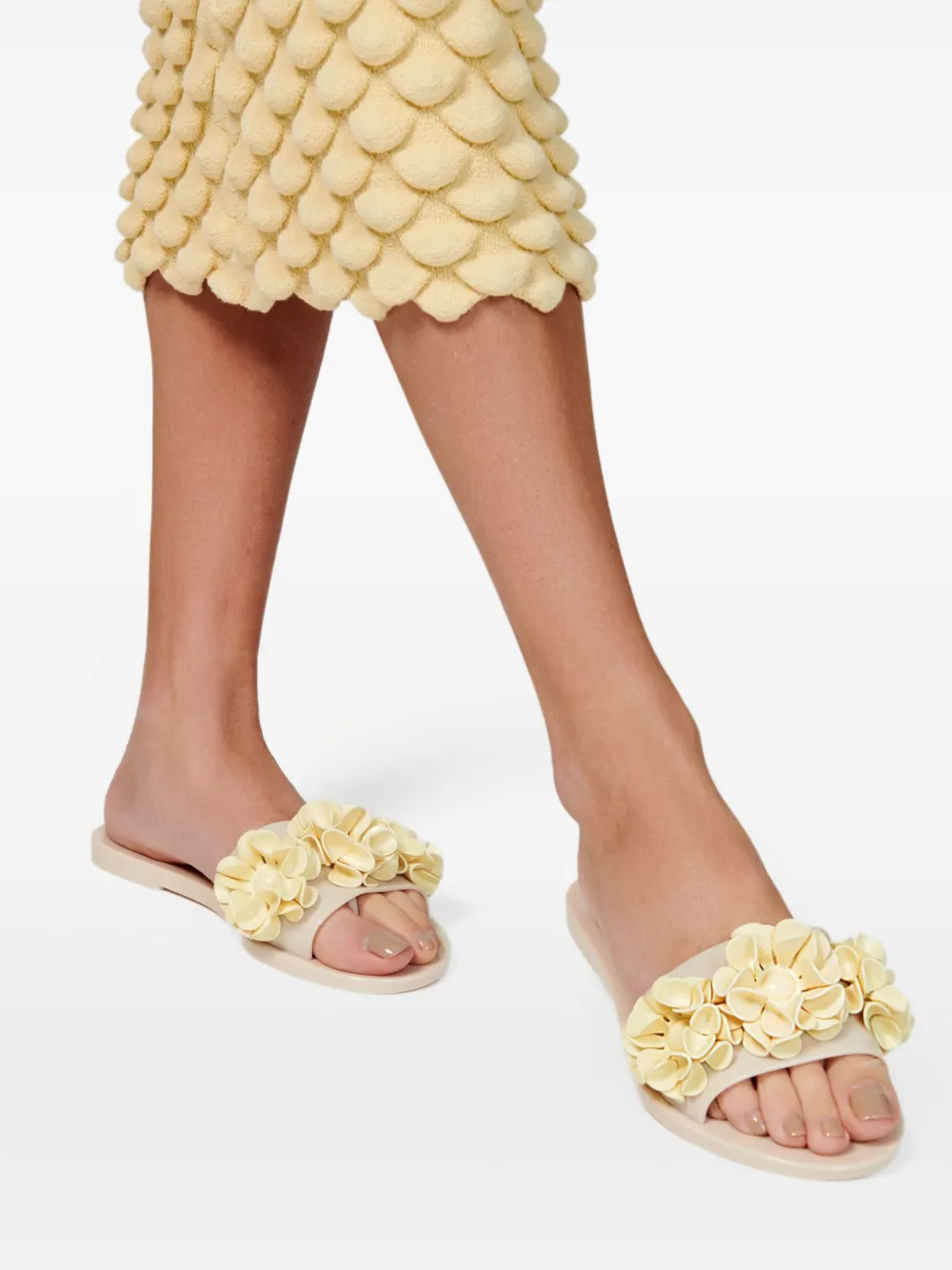 Melissa Babe Springtime flower-embellished slides Neutrals