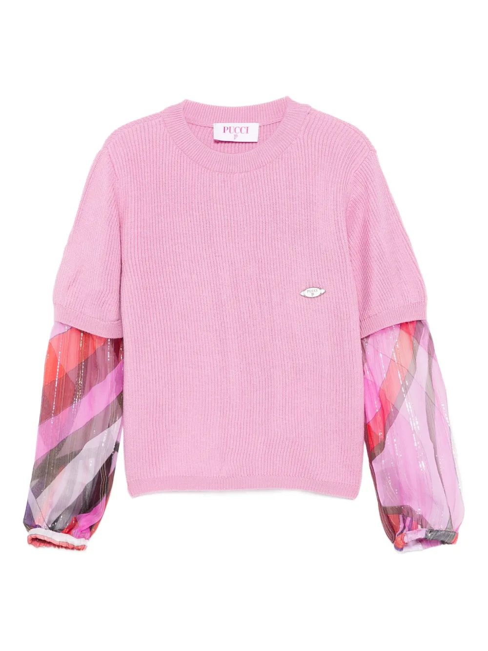 PUCCI Junior ribbed-knit patterned-sleeve top Roze