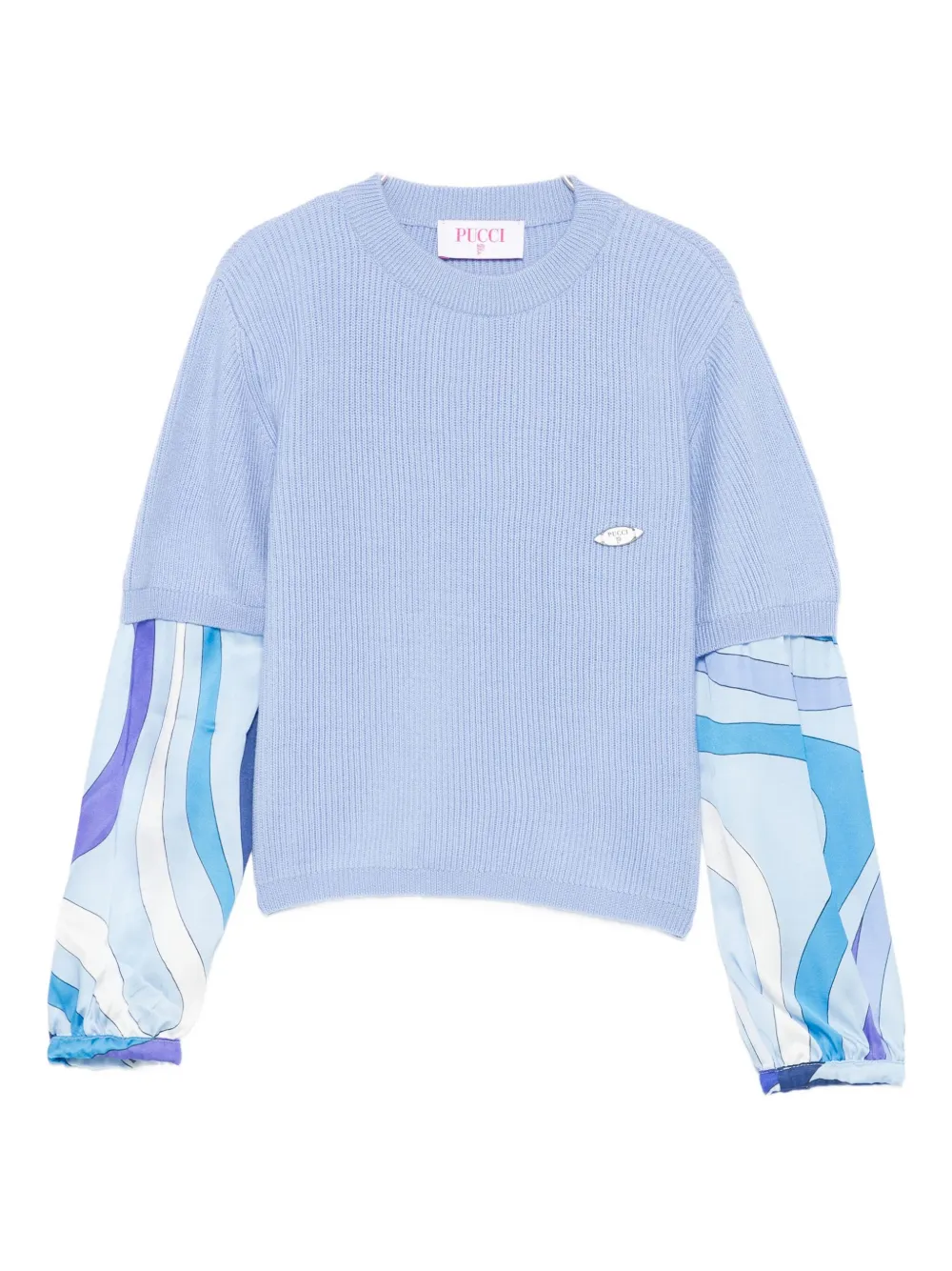 PUCCI Junior ribbed-knit printed-sleeve top Blauw