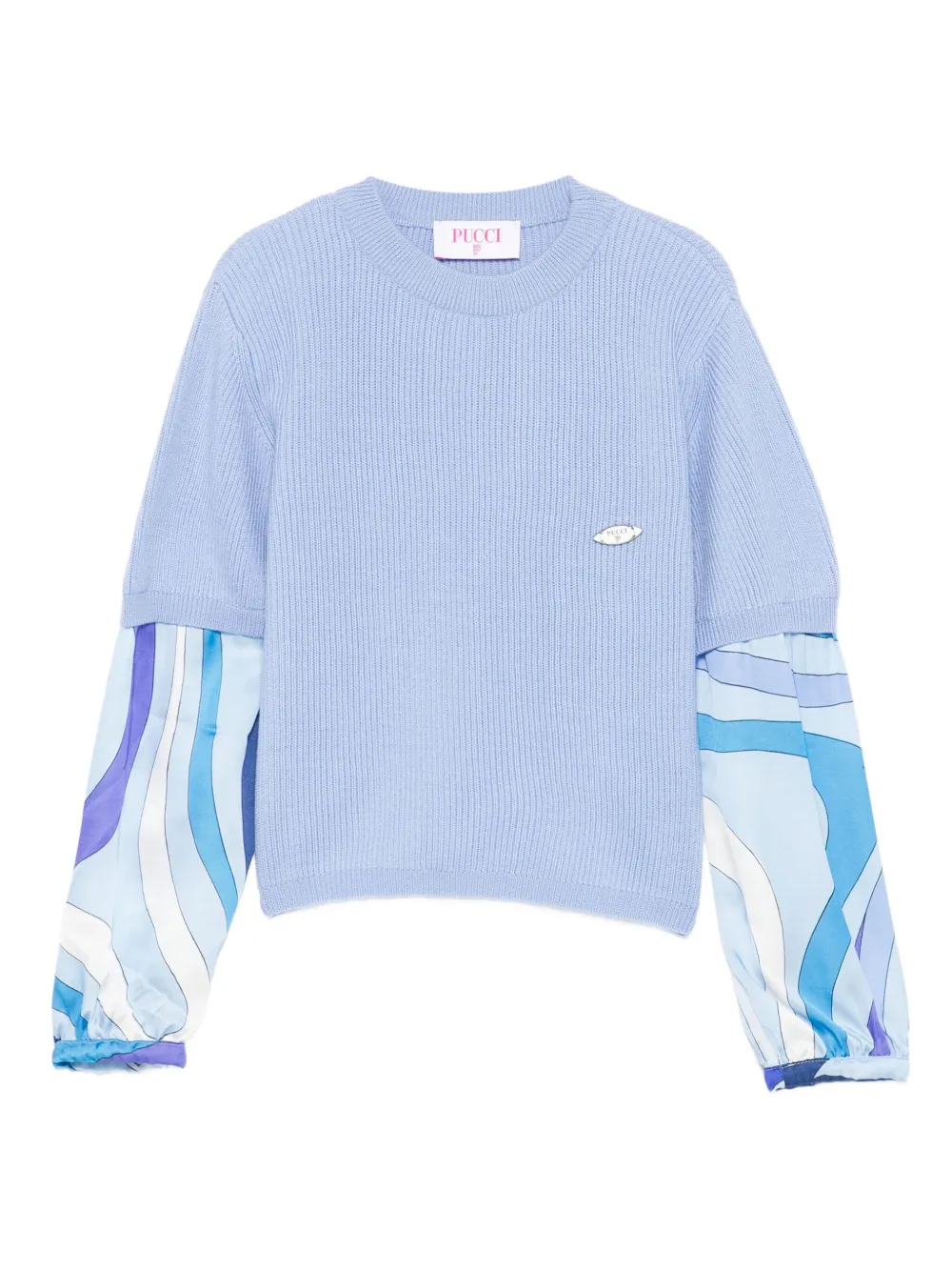 PUCCI Junior ribbed-knit printed-sleeve top Blauw