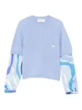 PUCCI Junior ribbed-knit printed-sleeve top - Blue