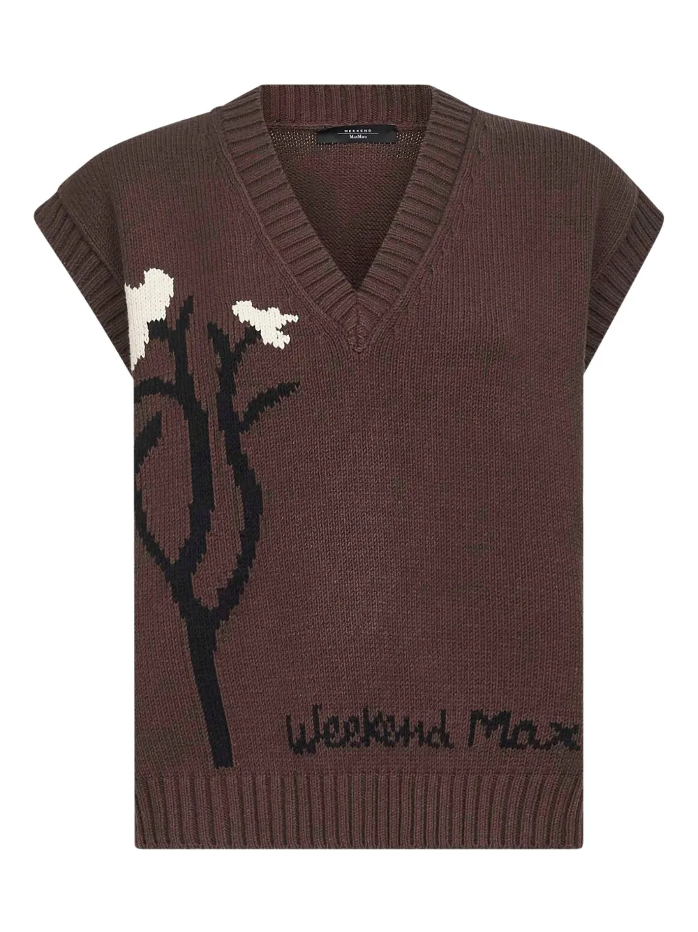 Weekend Max Mara Trui verfraaid met bloemen en V-hals Bruin